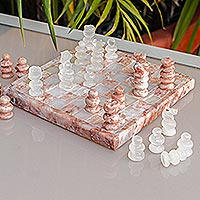 Onyx and marble chess set, 'Pink and Ivory Challenge'