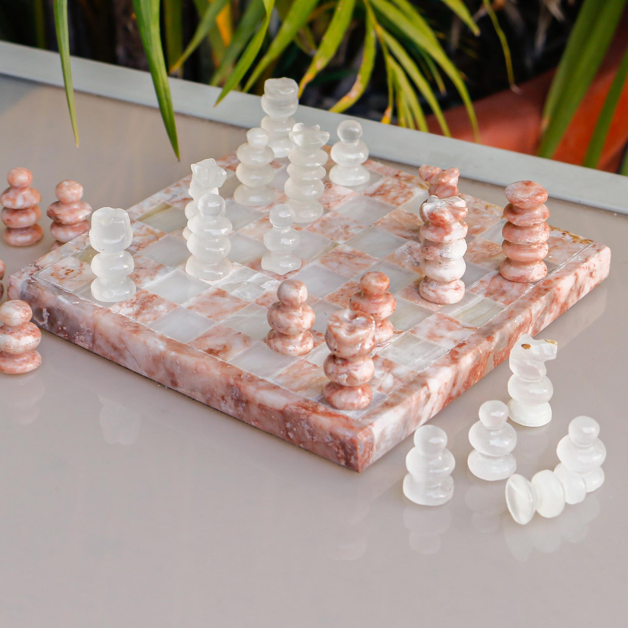 Precipice bestemt Vi ses i morgen Onyx and Marble Chess Set in Pink and Ivory from Mexico - Pink and Ivory  Challenge | NOVICA