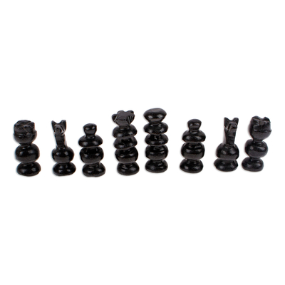 Mini-Schachspiel aus Marmor, (5 Zoll) - Marmor-Schachspiel in Schwarz und Rosa aus Mexiko