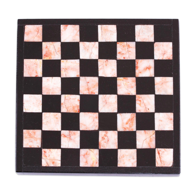 Mini-Schachspiel aus Marmor, (5 Zoll) - Marmor-Schachspiel in Schwarz und Rosa aus Mexiko