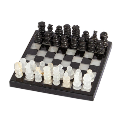Onyx and marble chess set, 'Black and Ivory Challenge' (5 in.) - Onyx and Marble Chess Set in Black and Ivory (5 in.)