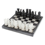Mini onyx and marble chess set, 'Grey and Ivory Challenge' - Mini Onyx and Marble Chess Set in Grey and Ivory