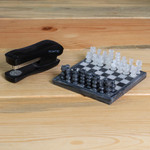 Mini onyx and marble chess set, 'Grey and Ivory Challenge' - Mini Onyx and Marble Chess Set in Grey and Ivory