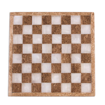 Onyx and marble mini chess set, 'Brown and Ivory Challenge' (5 inch) - Onyx and Marble Mini Chess Set in Brown and Ivory (5 In)