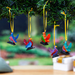 Wood alebrije ornaments, 'Sweet Chickens' (set of 5) - Wood Alebrije Chicken Ornaments (Set of 5) from Mexico