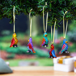 Wood alebrije ornaments, 'Sweet Penguins' (set of 5) - Wood Alebrije Penguin Ornaments (Set of 5) from Mexico