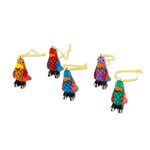 Wood alebrije ornaments, 'Sweet Penguins' (set of 5) - Wood Alebrije Penguin Ornaments (Set of 5) from Mexico