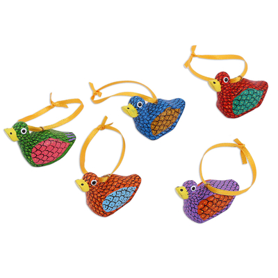 Wood alebrije ornaments, 'Sweet Ducks' (set of 5) - Painted Wood Alebrije Duck Ornaments (Set of 5) from Mexico