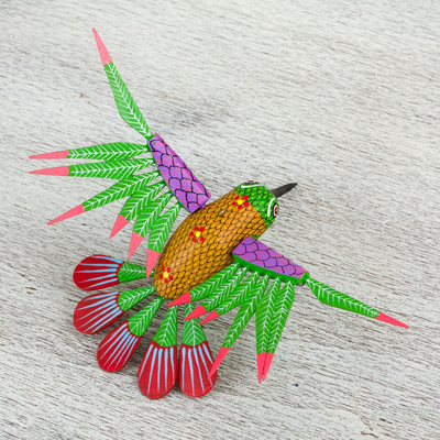 Wood alebrije home accent, 'Vibrant Hummingbird' - Hummingbird Alebrije Home Accent Hand Crafted in Oaxaca