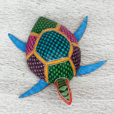 Alebrije-Figur aus Holz - Mehrfarbige, handbemalte Holzschildkröten-Alebrije-Figur