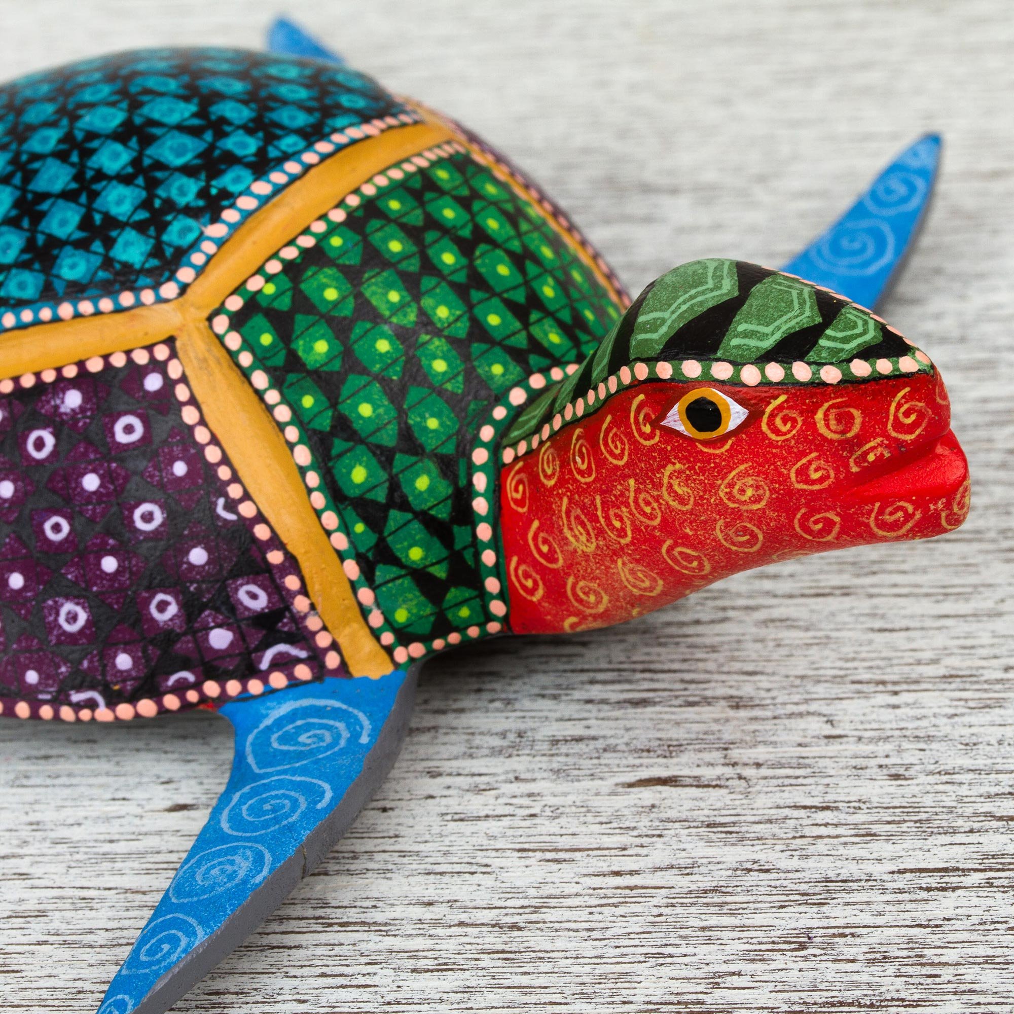 Multicolored Hand Painted Wood Turtle Alebrije Figurine - The Turtle ...