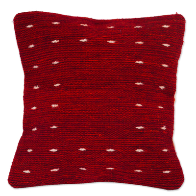 Wool cushion cover, 'Dotted Passion in Red' - Handwoven Wool Cushion Cover in Red from Mexico