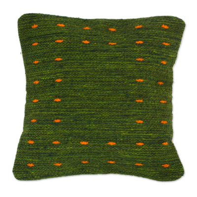 Wool cushion cover, 'Dotted Passion in Green' - Handwoven Wool Cushion Cover in Green from Mexico