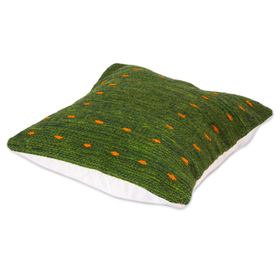 Wool cushion cover, 'Dotted Passion in Green' - Handwoven Wool Cushion Cover in Green from Mexico