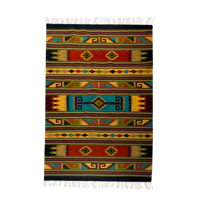 Wool area rug, 'Stripes and Tradition' (5x8) - Handwoven Striped Wool Area Rug (5x8) from Mexico