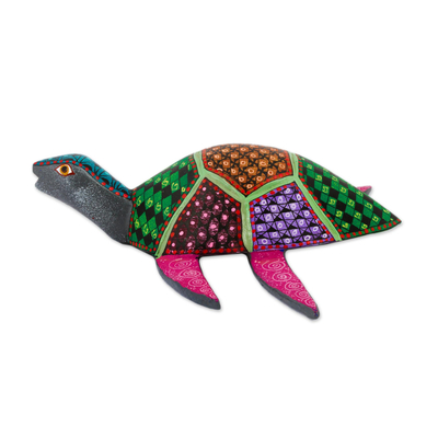Figurilla de alebrije de madera - Estatuilla mexicana de alebrije de tortuga marina de madera pintada a mano