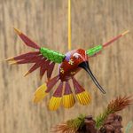 Wood hanging alebrije sculpture, 'Garden Hummingbird' - Handcrafted Wood Hanging Hummingbird Alebrije Sculpture
