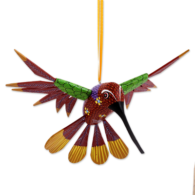 Wood hanging alebrije sculpture, 'Garden Hummingbird' - Handcrafted Wood Hanging Hummingbird Alebrije Sculpture