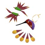 Wood hanging alebrije sculpture, 'Garden Hummingbird' - Handcrafted Wood Hanging Hummingbird Alebrije Sculpture