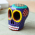 Wood figurine, 'Blue Death' - Artisan Crafted Blue Wood Skull Figurine from Mexico