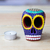 Wood figurine, 'Blue Death' - Artisan Crafted Blue Wood Skull Figurine from Mexico (image 2j) thumbail