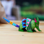 Wood alebrije figurine, 'Scales and Dreams' - Mexican Handmade Copal Wood Armadillo Alebrije Figurine