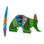 Wood alebrije figurine, 'Scales and Dreams' - Mexican Handmade Copal Wood Armadillo Alebrije Figurine