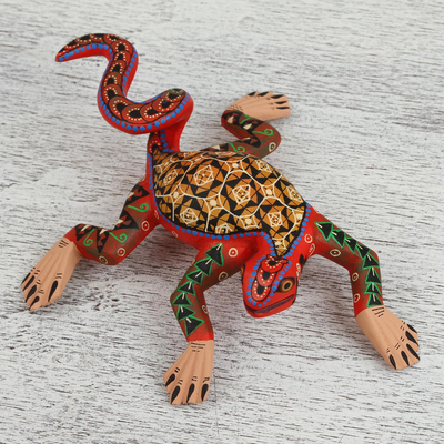 Wood alebrije figurine, 'Amphibian Iguana' - Colorful Handmade Wood Iguana Alebrije Figurine from Mexico