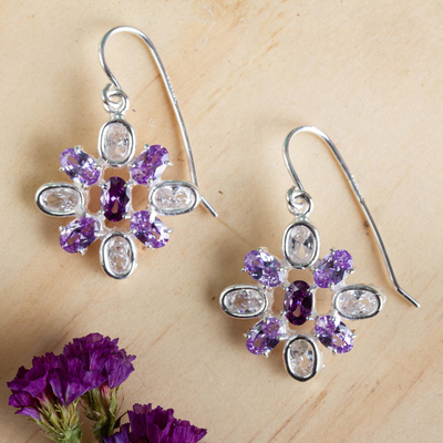 Sterling silver dangle earrings, 'Brilliant Squares' - Sterling Silver and Cubic Zirconia Earrings from Mexico