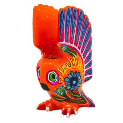 Wood alebrije figurine, 'Vibrant Owl' - Hand Crafted Copal Wood Multi-Colored Orange Owl Alebrije