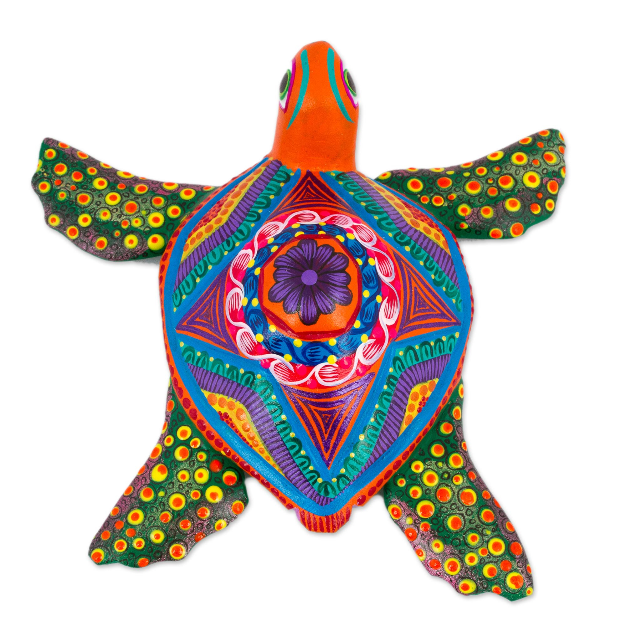 Hand Crafted Copal Wood Multi-Colored Turtle Alebrije - Timeless Turtle ...