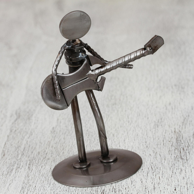 Upcycled metal auto part sculpture, 'Electric Guitarist' - Upcycled Metal Auto Part Guitarrist Sculpture from Mexico