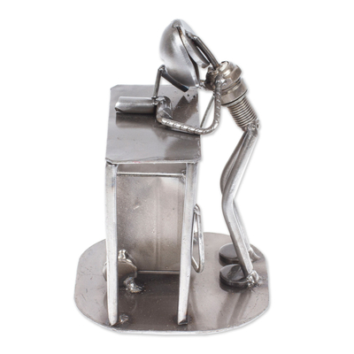 Upcycled metal auto part sculpture, 'Concentrating Welder' - Upcycled Metal Auto Part Sculpture of a Welder from Mexico