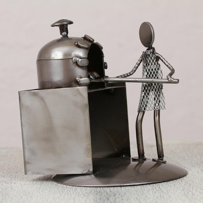 Upcycled metal auto part sculpture, 'Baker' - Upcycled Metal Auto Part Sculpture of a Baker from Mexico