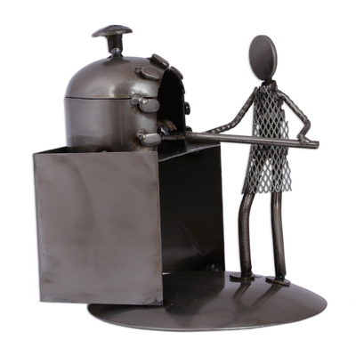 Upcycled metal auto part sculpture, 'Baker' - Upcycled Metal Auto Part Sculpture of a Baker from Mexico