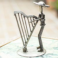 Upcycled metal auto sculpture, 'Harpist' - Upcycled Metal Auto Sculpture of a Harpist from Mexico