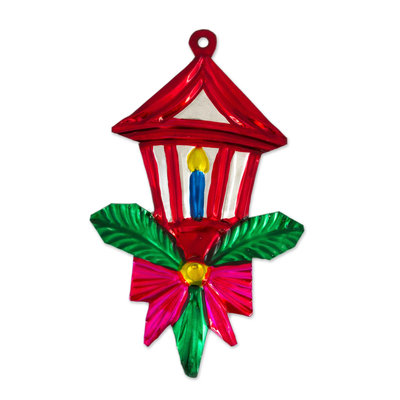Tin ornaments, 'Candle Lights' (set of 6) - Mexican Hand Painted Tin Lantern Ornaments (set of 6)