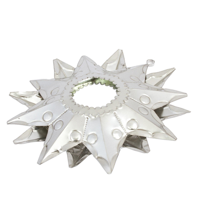 Tin hanging decor, 'Light's Reflection' - Handcrafted Double-Sided Hanging Tin Star with Mirrors