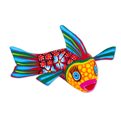 Hand-Painted Alebrije Fish Sculpture from Mexico - Lively Fish 