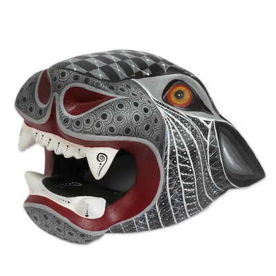Hand-Painted Jaguar Alebrije Wood Mask from Mexico