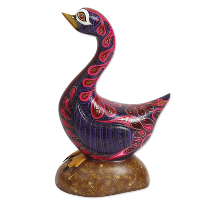 Pink Swan Alebrije Wood Sculpture from Mexico - Noble Swan | NOVICA