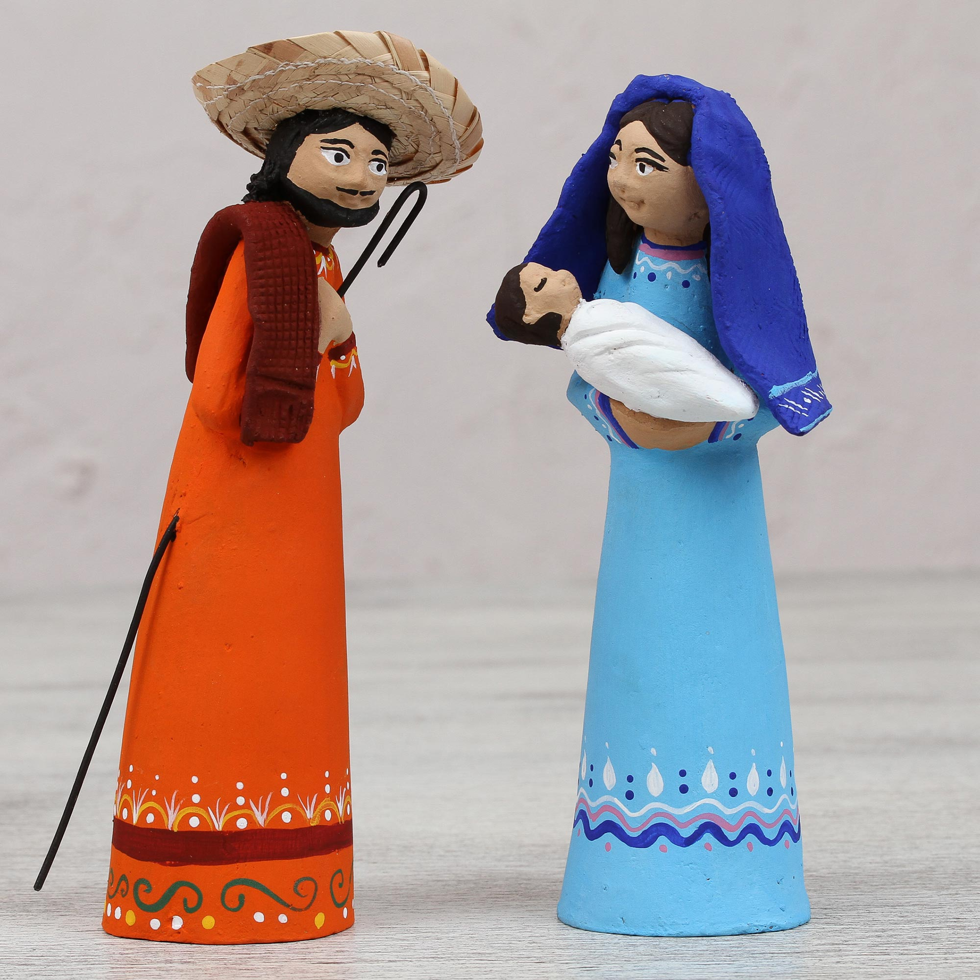 Colorful Ceramic Nativity Scene with Box from Mexico - From the Heavens ...