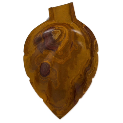 Onyx catchall, 'Handy Leaf in Brown' - Handcrafted Leaf-Shaped Onyx Catchall in Brown from Mexico