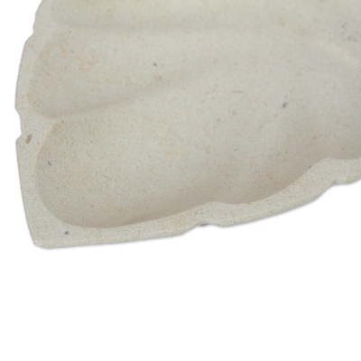 Marble catchall, 'Handy Leaf in Ivory' - Leaf-Shaped Marble Catchall in Eggshell from Mexico