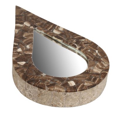 Onyx wall mirror, 'Drop of Rain' - Mexican Brown Onyx Wall Mirror in the Shape of a Raindrop