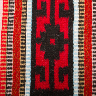Tapete de lana zapoteca, (2x3.5) - Alfombra decorativa de lana tejida a mano zapoteca roja y negra (2 x 3.5)