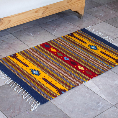 Teppich aus zapotekischer Wolle, 'Herbstringelblumen' (2x3,5) - Zapotec Handgewebter Orangenwoll-Akzentteppich (2 x 3,5)