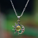 Amber pendant necklace, 'Honey Eclipse' - Sun and Moon Amber Pendant Necklace from Mexico
