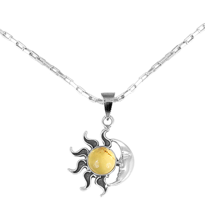 Amber pendant necklace, 'Honey Eclipse' - Sun and Moon Amber Pendant Necklace from Mexico