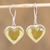 Amber dangle earrings, 'Heartfelt Gleam' - Heart Shaped Natural Amber Dangle Earrings from Mexico (image 2) thumbail